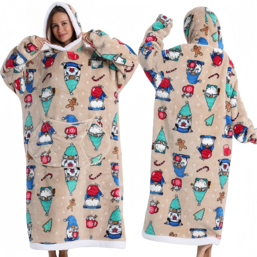 Women Men Winter Thickened Warm Hooded Blanket Pajamas teemdrop