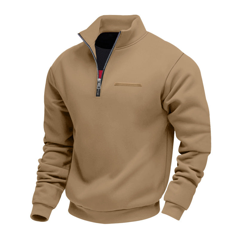 Men's Heavy Fleece Half-Zip Stand Collar Sweatshirt teemdrop