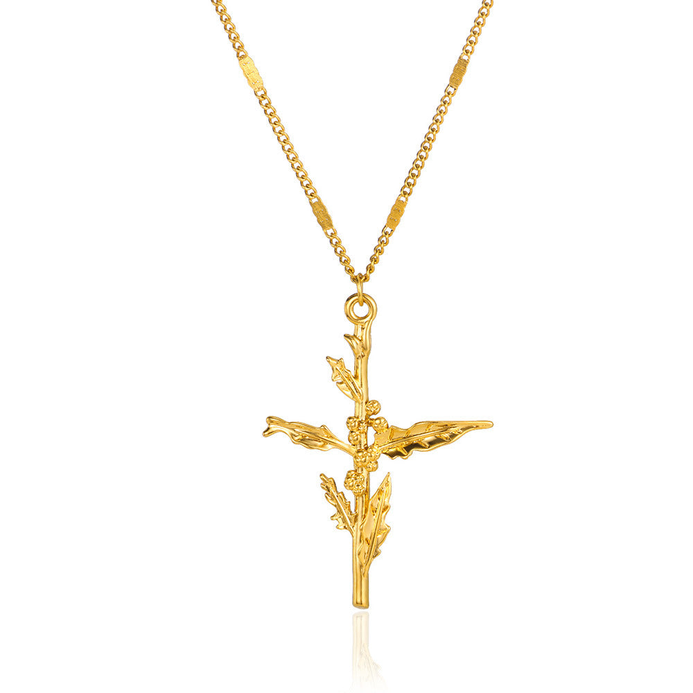 Gold Plated 3D Flower Cross Neckla teemdrop