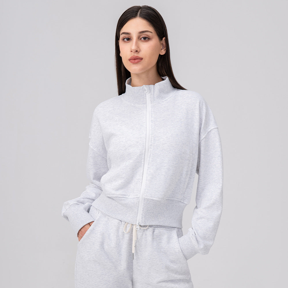 Women's Loose Stand Collar Zipper Sports Coat for Yoga and Running teemdrop