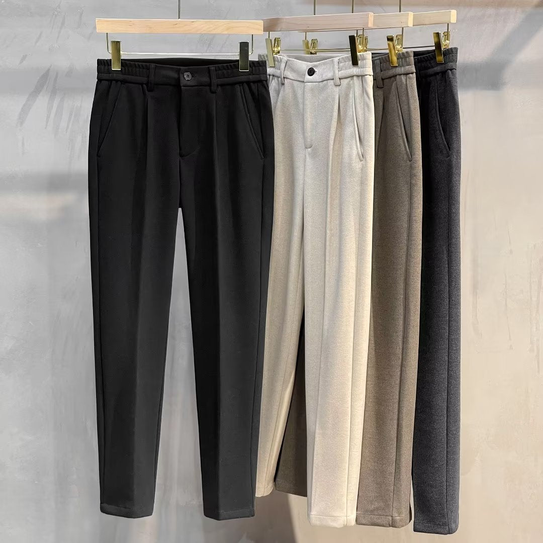 Men's Plus Size Corduroy Straight-Leg Elastic Waist Pants teemdrop