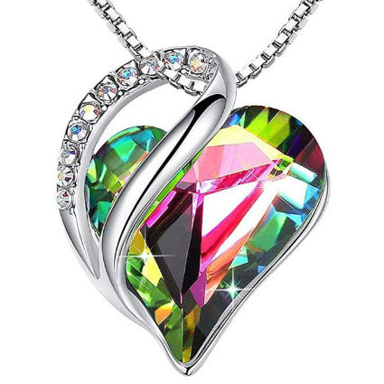 Women's Heart-Shaped Multi-Layered Geometric Pendant Necklace with Synthetic Birthstone