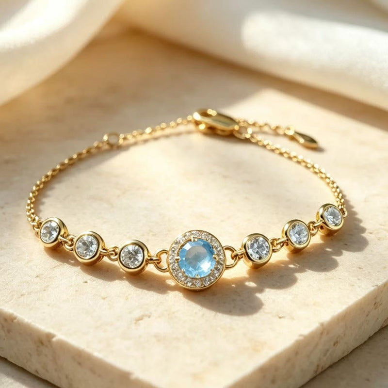 Women's S925 Silver Birthstone Bracelet with Natural Gemstones Gold Plated