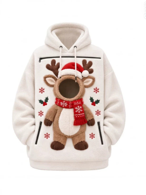 Mens Winter Warm Polar Fleece Lined Hoodie with 3D Printed Christmas Pattern and Zipper Pocket teemdrop