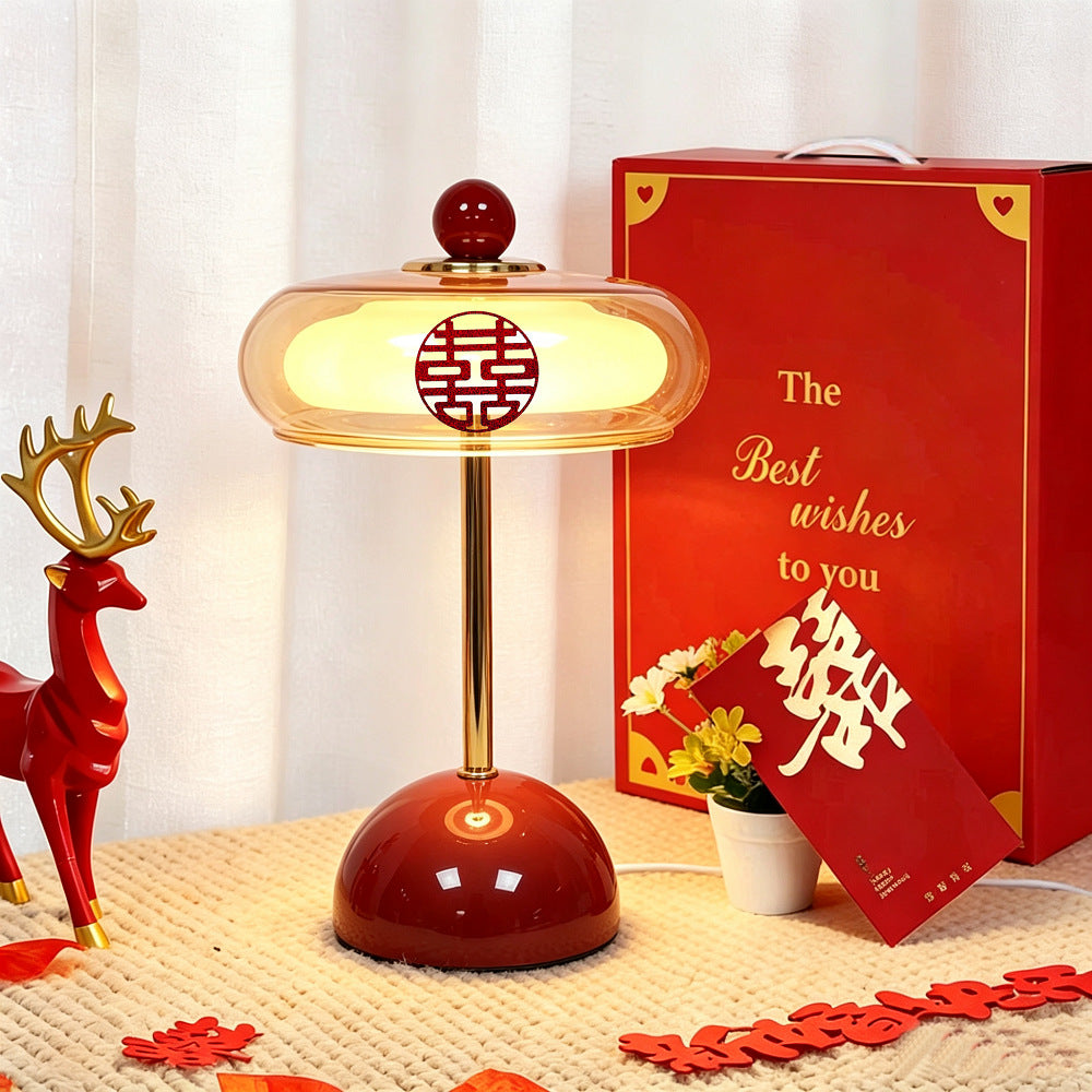 Nordic Cream-Style Rechargeable Table Lamp, Touch Dimming, Metal Base, Bedside Ambient Light