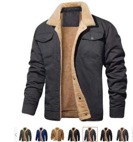 Men's Thickened Fleece Lined Cotton Work Jacket teemdrop
