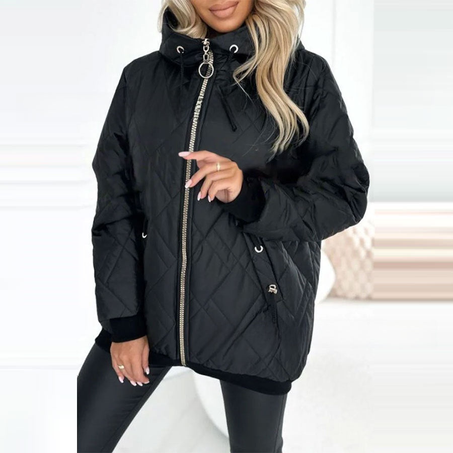 Women's Hooded Solid Color Cotton Padded Jacket Coat teemdrop