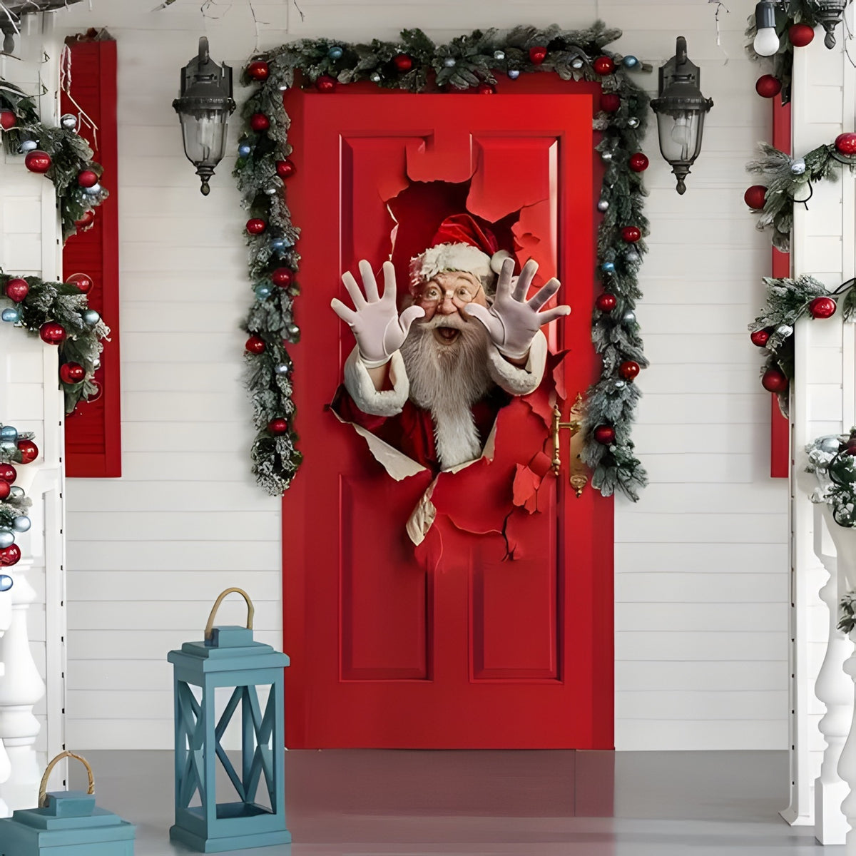 Christmas Santa Claus Polyester Door Cover Decoration 90x180cm teemdrop