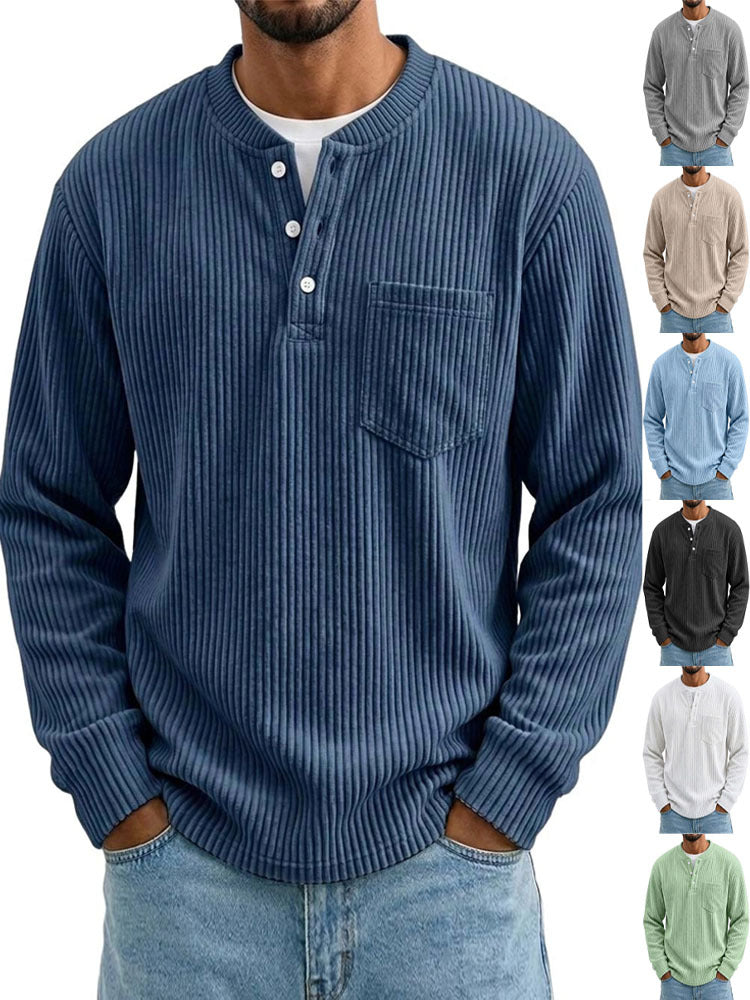 Mens Corduroy Henley Shirt with Pocket