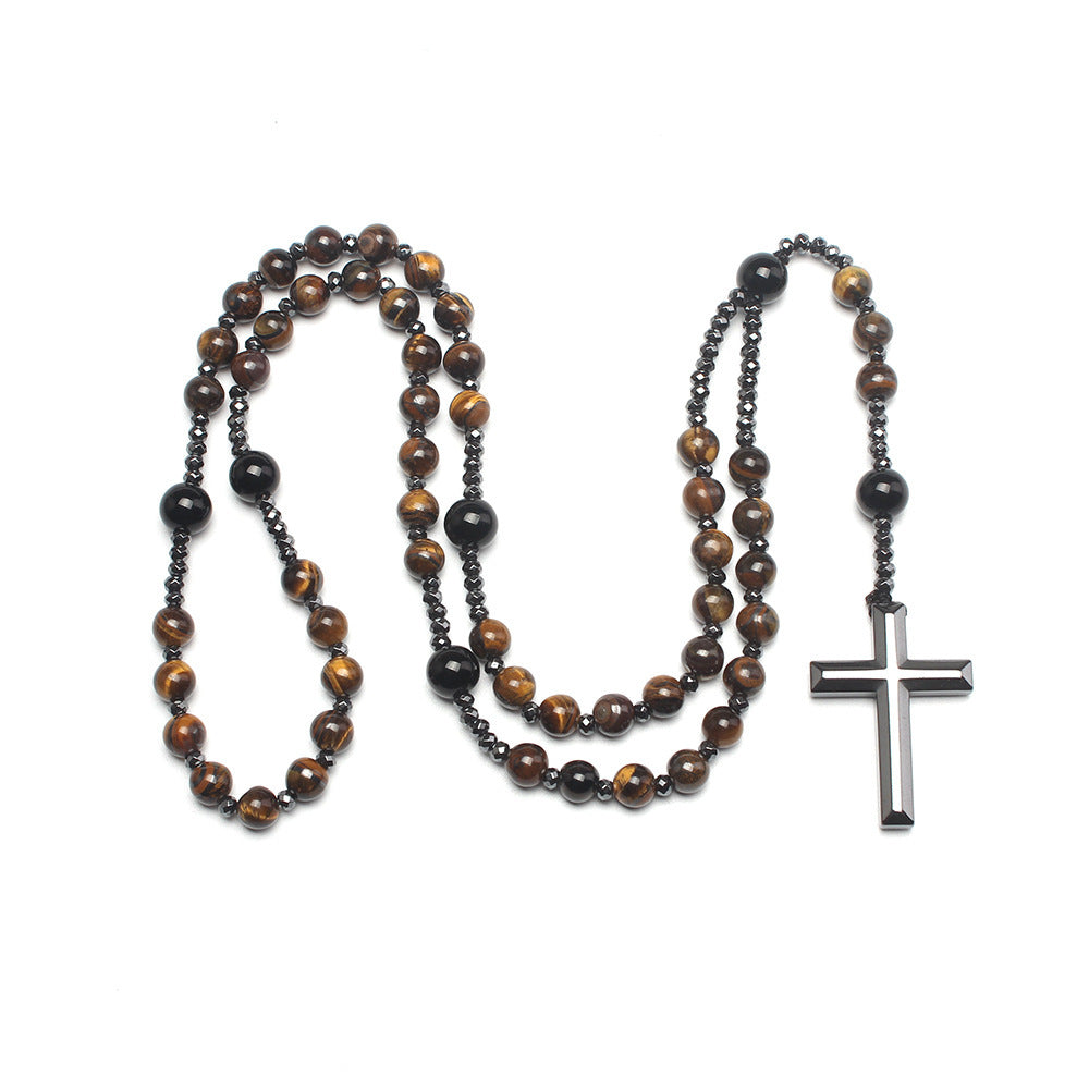 Tiger-eye stone cross necklace