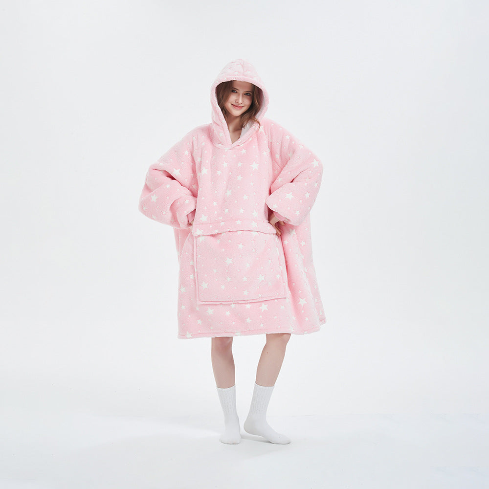 Oversized Flannel Hoodie Blanket with Pocket