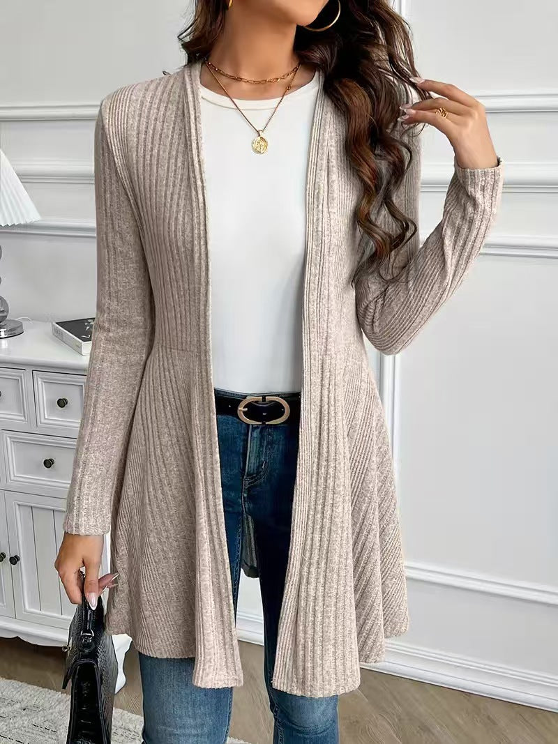 Women's Soft Brushed Ribbed Long Sleeve Open Cardigan