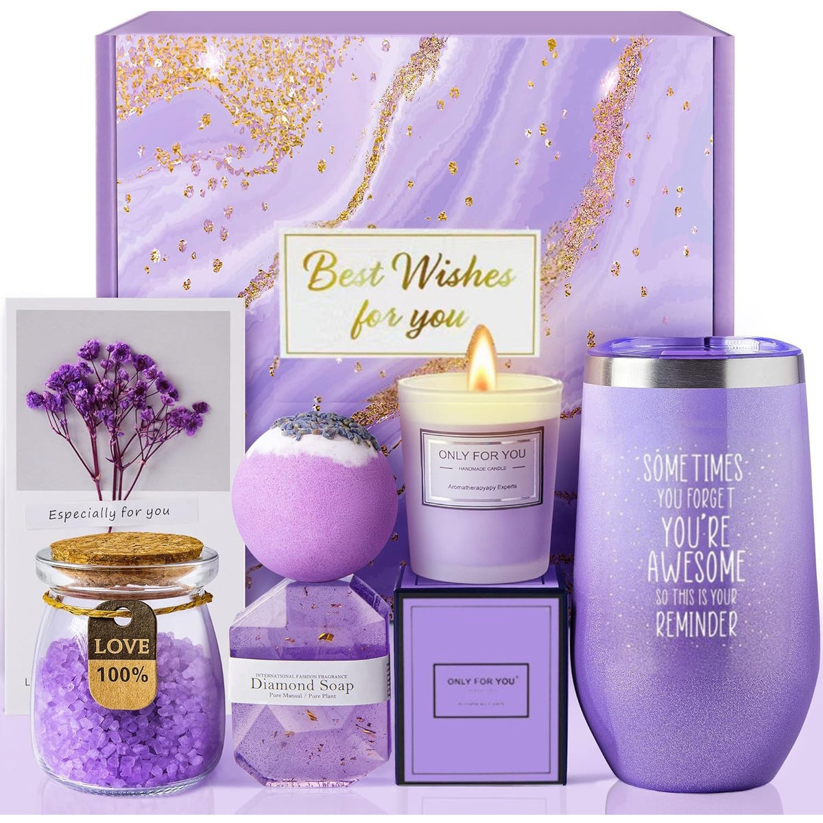 Purple Lavender Scented Soy Candle Bath Gift Set