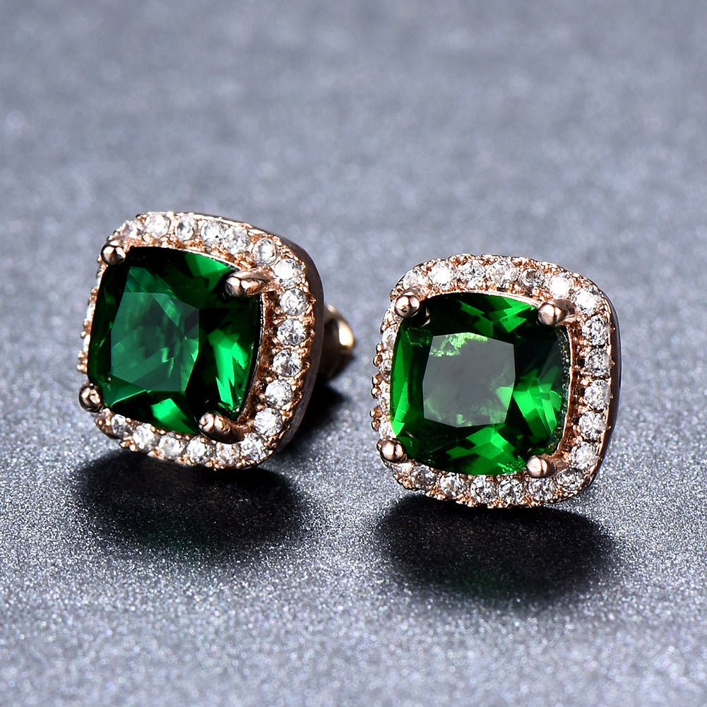 Geometric Full Diamond Zircon Earrings for Women Electroplated Copper Studs