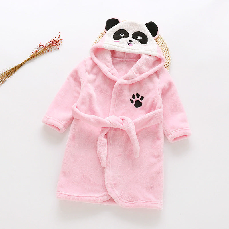 hildren Flannel Hooded Animal Bathrobe for Boys Girls