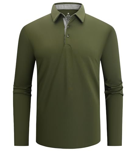 Men's Moisture-Wicking Quick-Dry Solid Long Sleeve Polo Shirt teemdrop