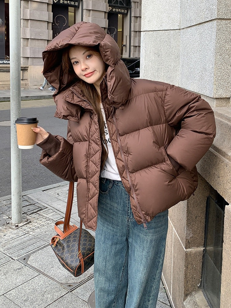 Women's short thick hooded cotton coat teemdrop