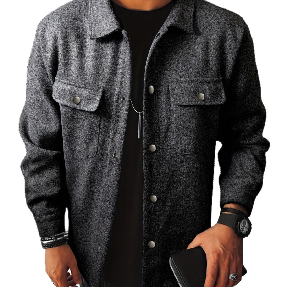 Men's Brushed Polyester Lapel Windproof Casual Jacket teemdrop