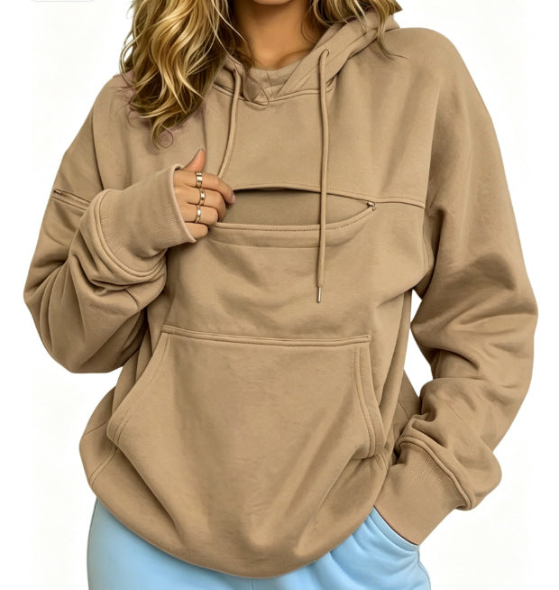 Autumn and Winter Warm Hooded Fleece Long-Sleeve Sweatshirt with Large Pockets for Men and Women Pet-Friendly