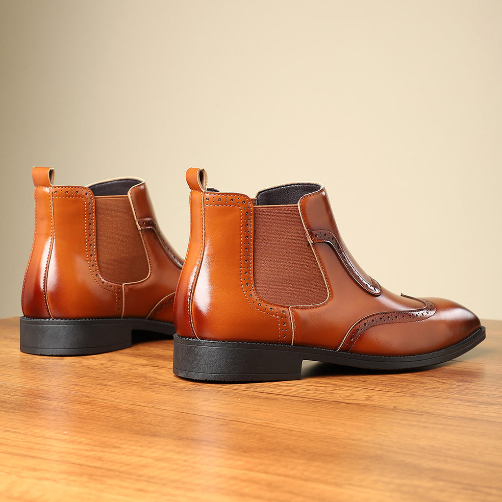 Men's Retro British Style Mid-Top Leather Slip-On Martin Boots teemdrop