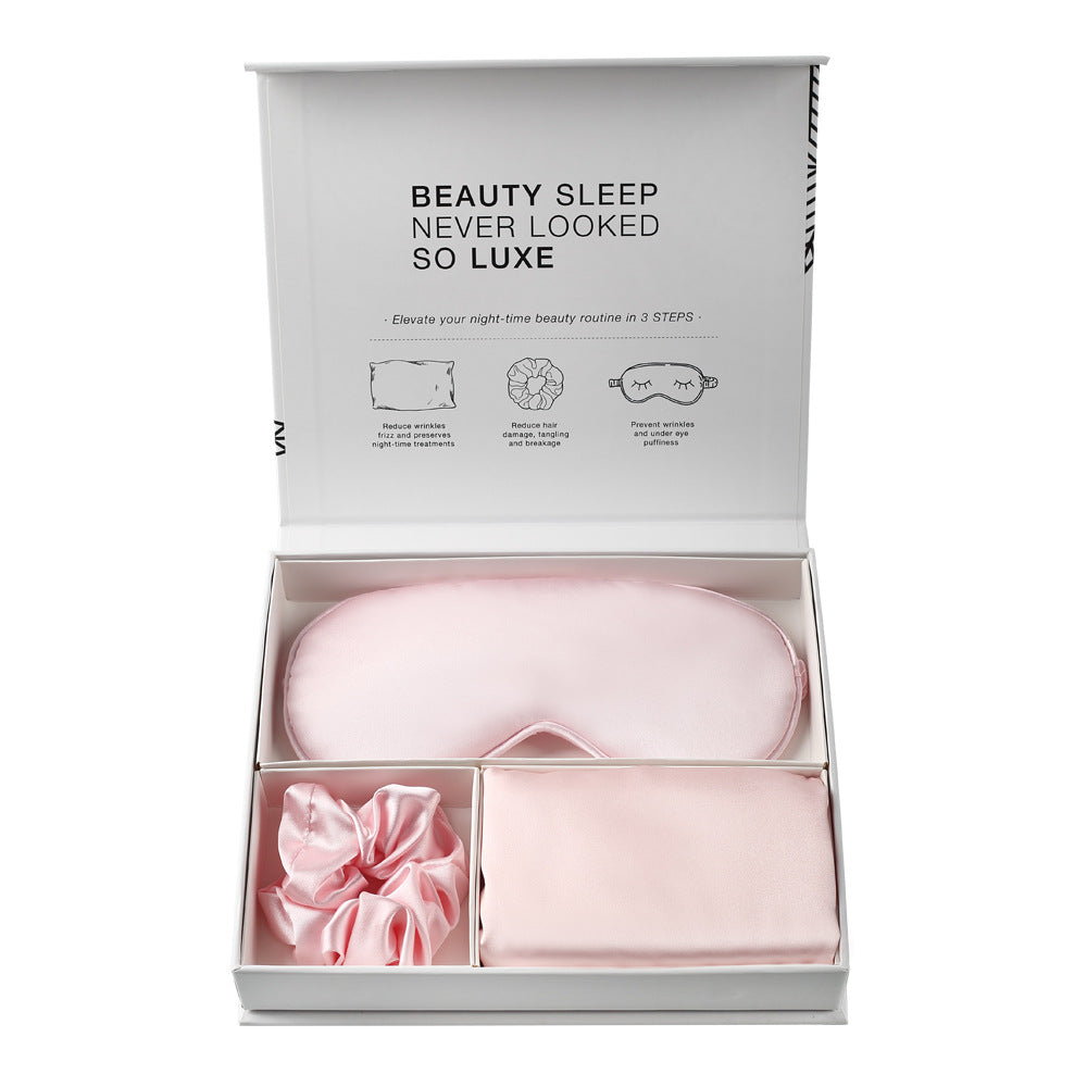 Satin 3-Piece Sleep Set Eye Mask Hair Tie Pillowcase Magnetic Gift Box