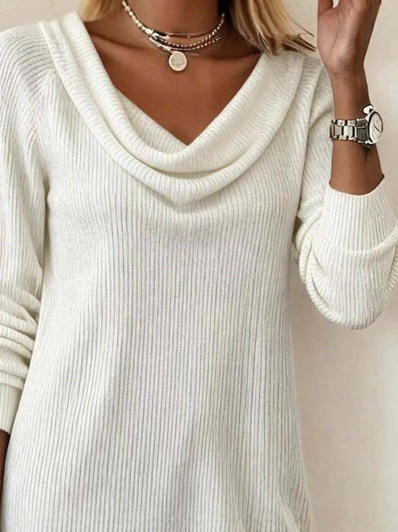 Women's Long Sleeve Pile Collar Slim Knitted Dress teemdrop