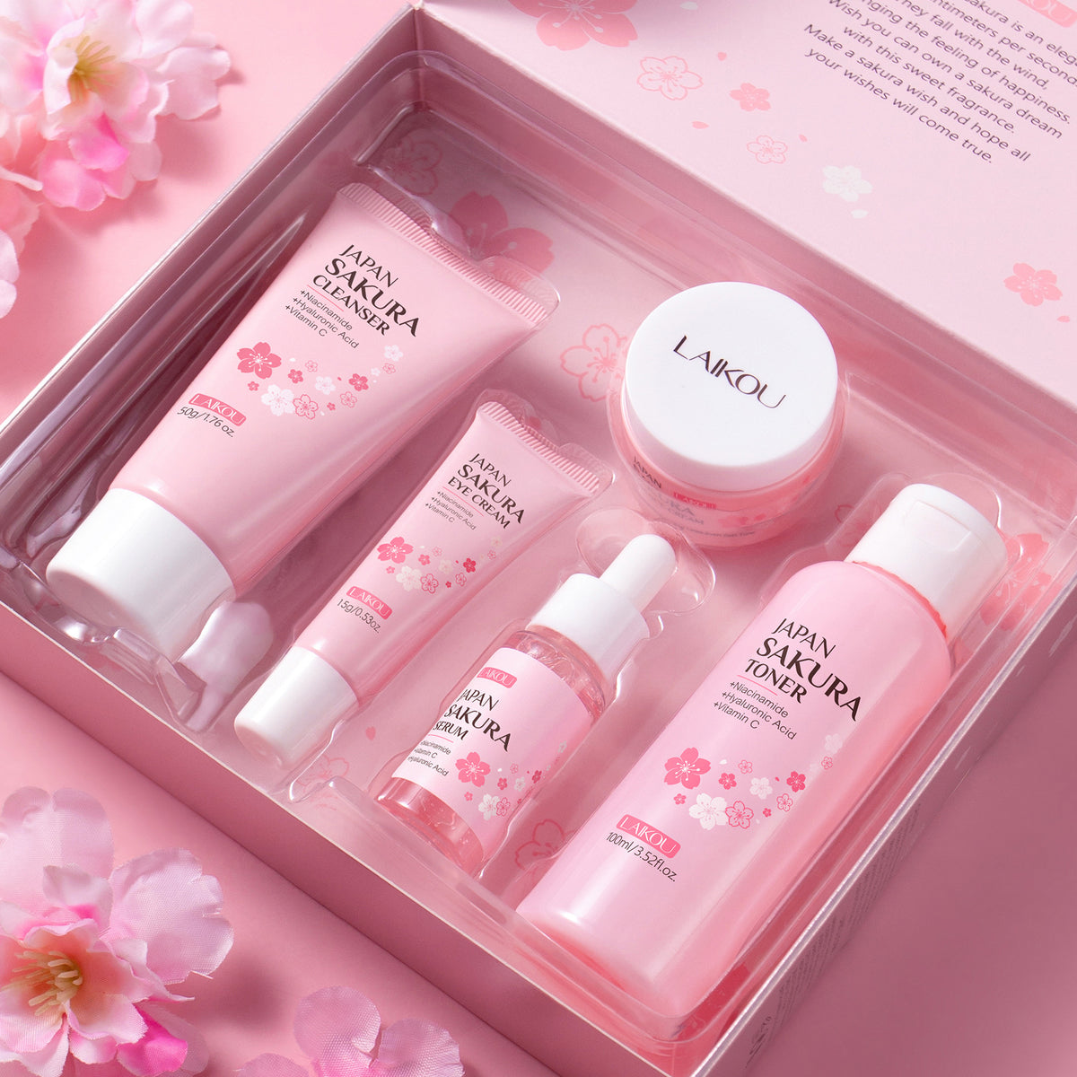 Laikou Japanese Sakura Hydrating Skincare Set 5-Piece Gift Box teemdrop