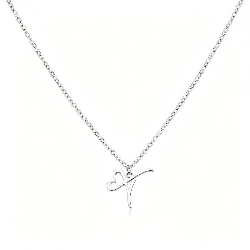 Stainless Steel Heart Initial Letter Pendant Necklace for Women