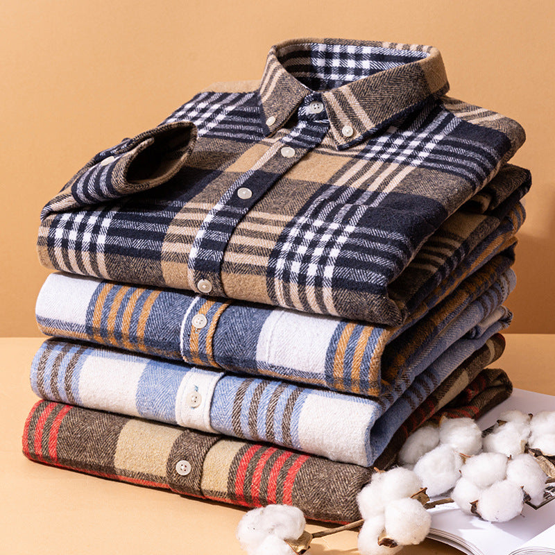Men's Retro Plaid Long Sleeve Brushed Cotton Casual Shirt teemdrop