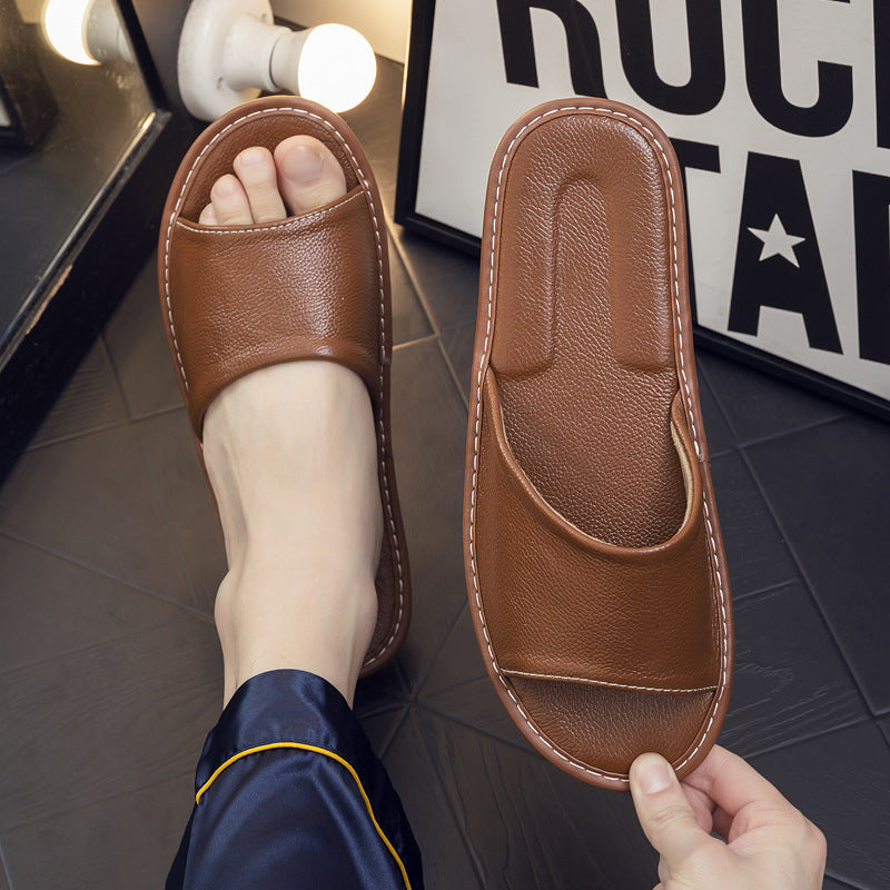 Men Women Genuine Leather Household Non-Slip Summer Breathable Slippers teemdrop