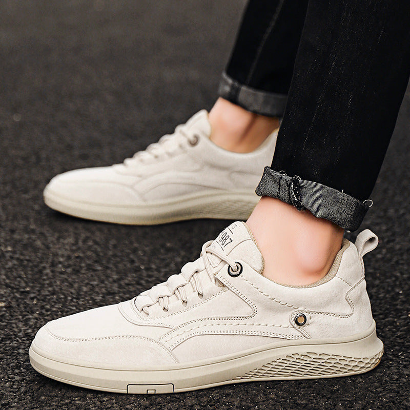 Men's Casual Low-Top Pigskin Leather Sneakers Breathable Nubuck Shoes teemdrop