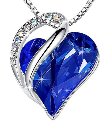 Women's Heart-Shaped Multi-Layered Geometric Pendant Necklace with Synthetic Birthstone