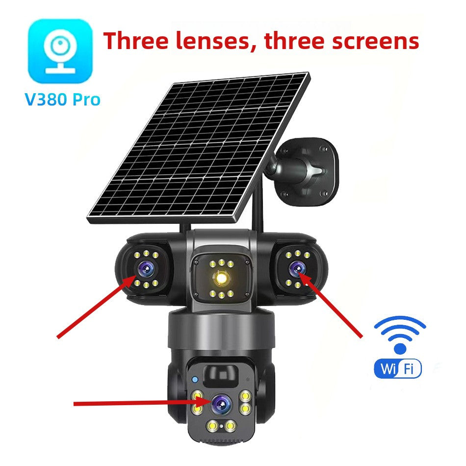 Wireless 360 Degree Outdoor Security Camera with Solar Panel 4G WiFi Multi-Lens PTZ Surveillance System teemdrop