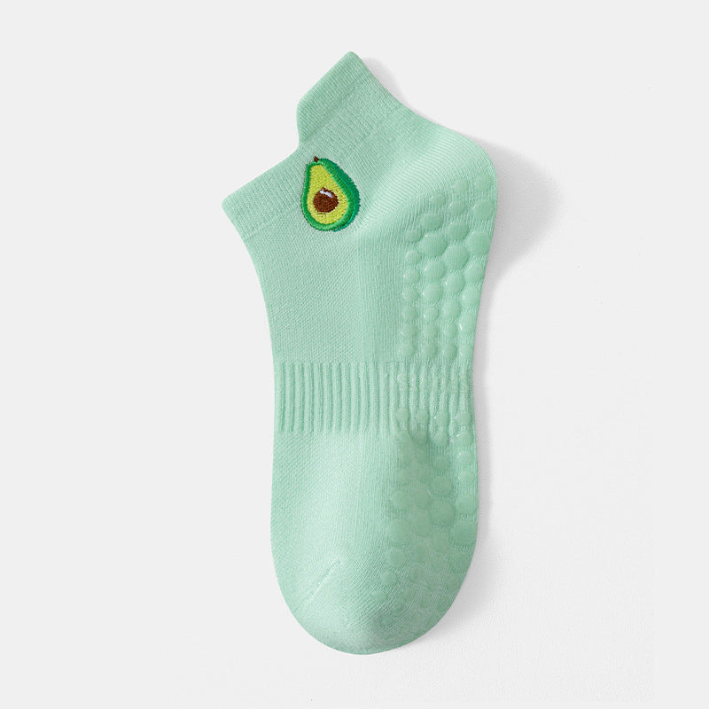 Womens Non-Slip Yoga Socks with Fruit Embroidery