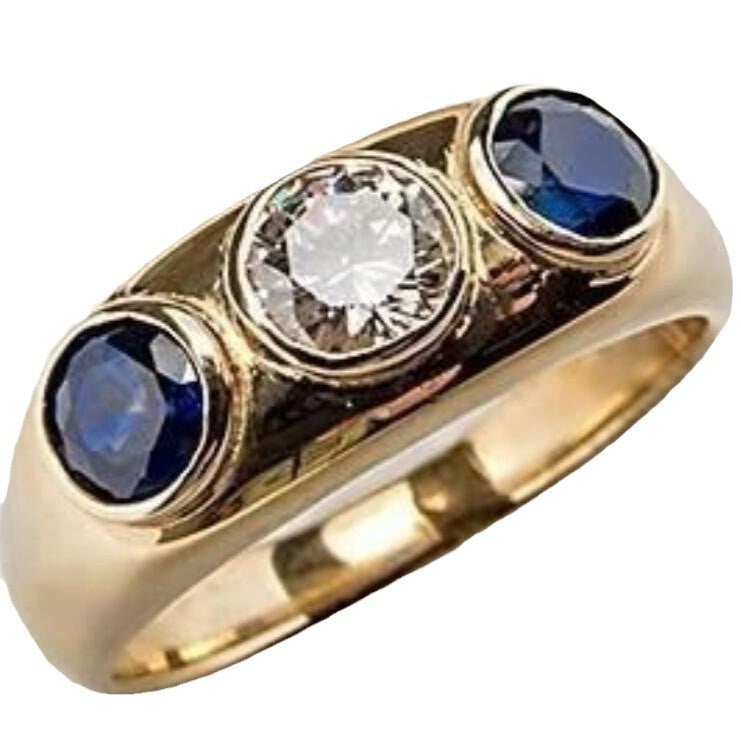Men's Geometric Micropaved Zircon Ring Gold Zinc Alloy Jewelry teemdrop