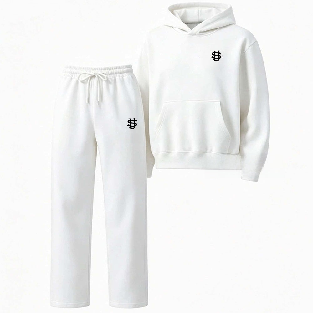 Embroidered Fleece-Lined Hoodie and Wide-Leg Pants Set