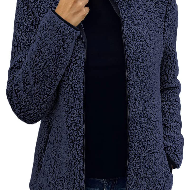 Women's Stand Collar Solid Color Zip-Up Bubble Fleece Jacket