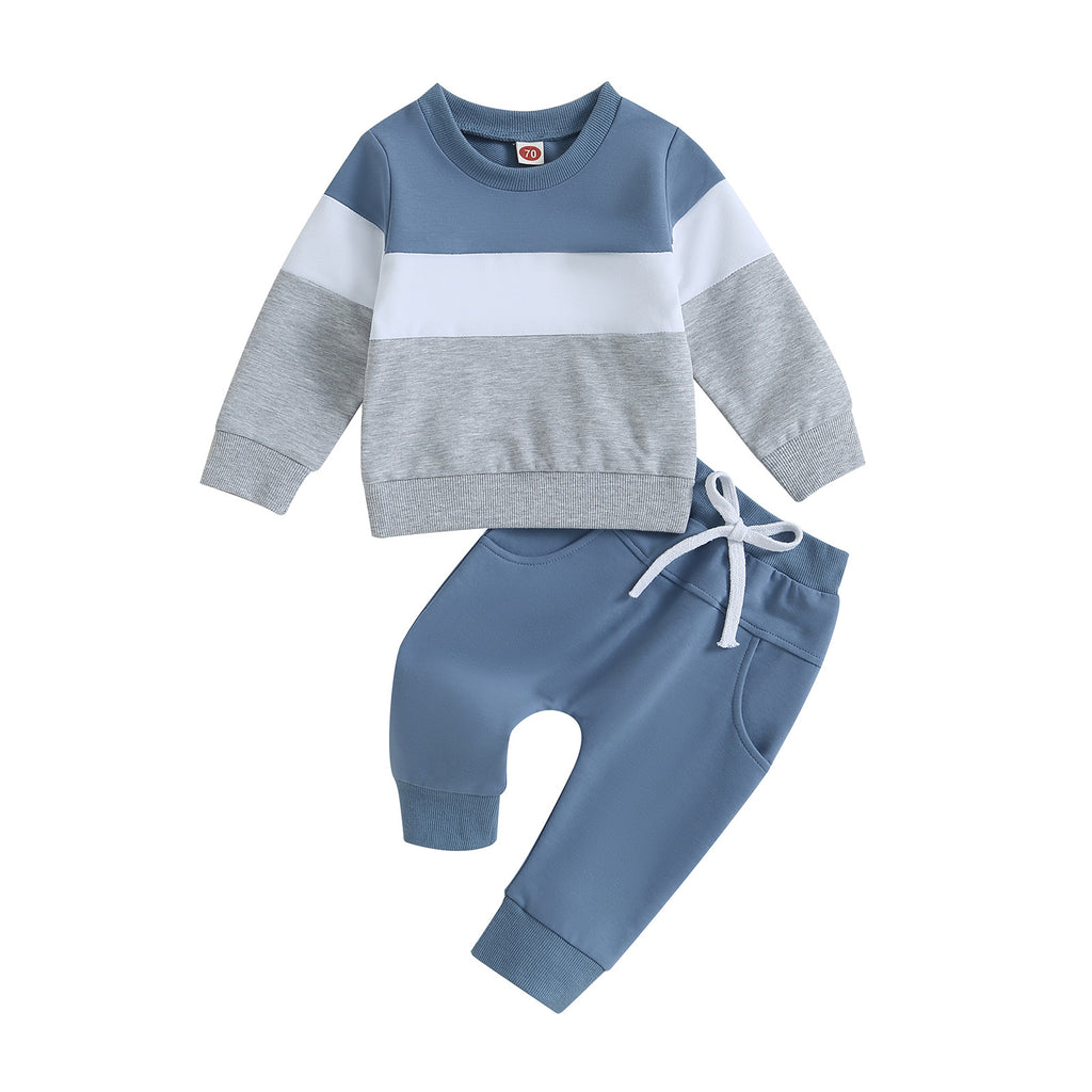 Baby Boy Color Block Long Sleeve Sweatshirt and Trousers Cotton Set teemdrop