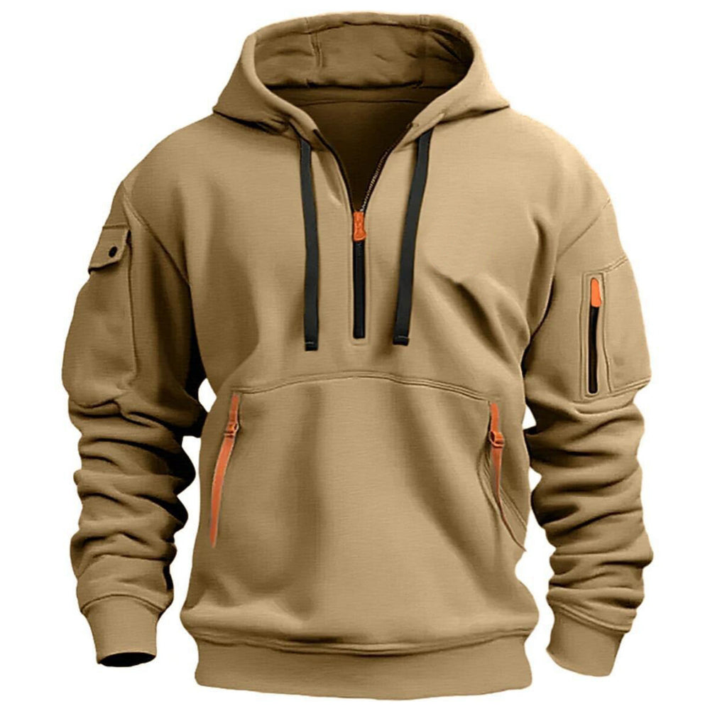 Men's fleece-lined warm hooded zipper pullover sweater teemdrop