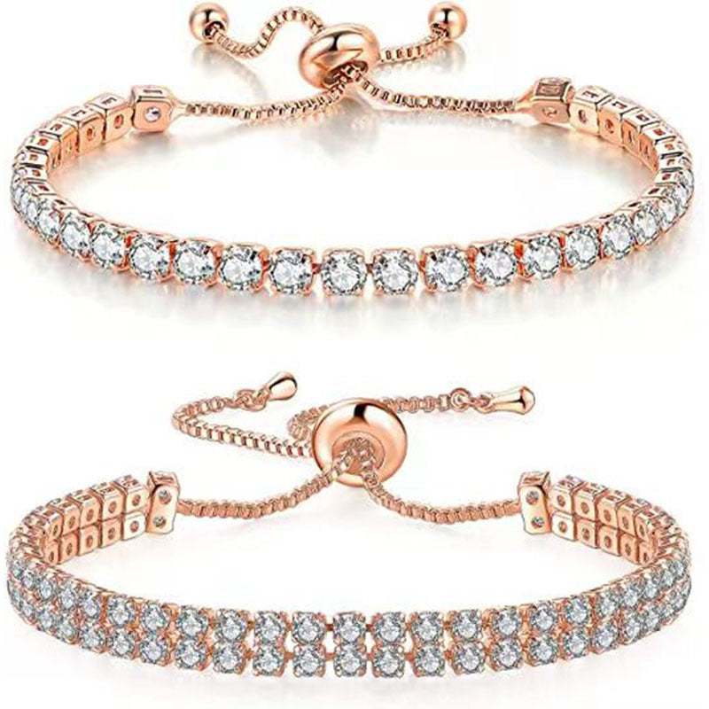 Women's Electroplated Copper Tennis Bracelet with White Zircon Pull Clasp teemdrop