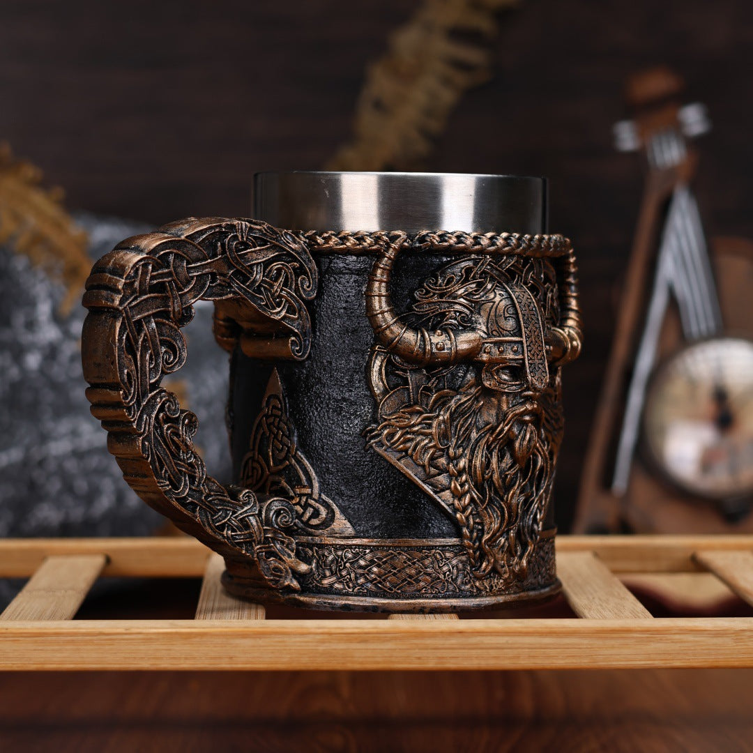 Viking Style Stainless Steel Beer Mug Large Capacity Coffee Cup Retro Design Drinking Vessel for Home Camping Gift teemdrop