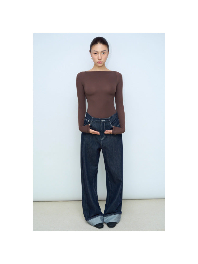 Women's Cotton Jersey Off-Shoulder Long Sleeve Top teemdrop