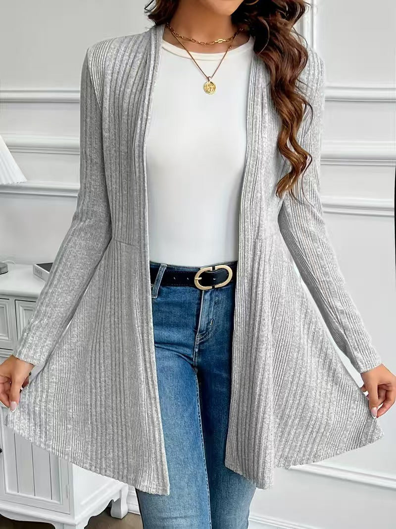 Women's Soft Brushed Ribbed Long Sleeve Open Cardigan