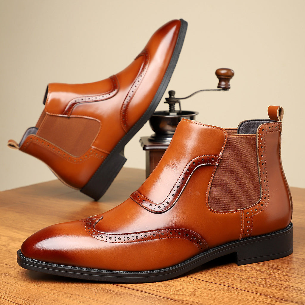 Men's Retro British Style Mid-Top Leather Slip-On Martin Boots teemdrop