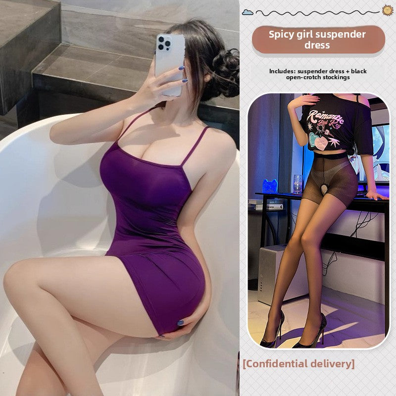 Women Sexy Open Back Lingerie Nightgown Role Play Dress