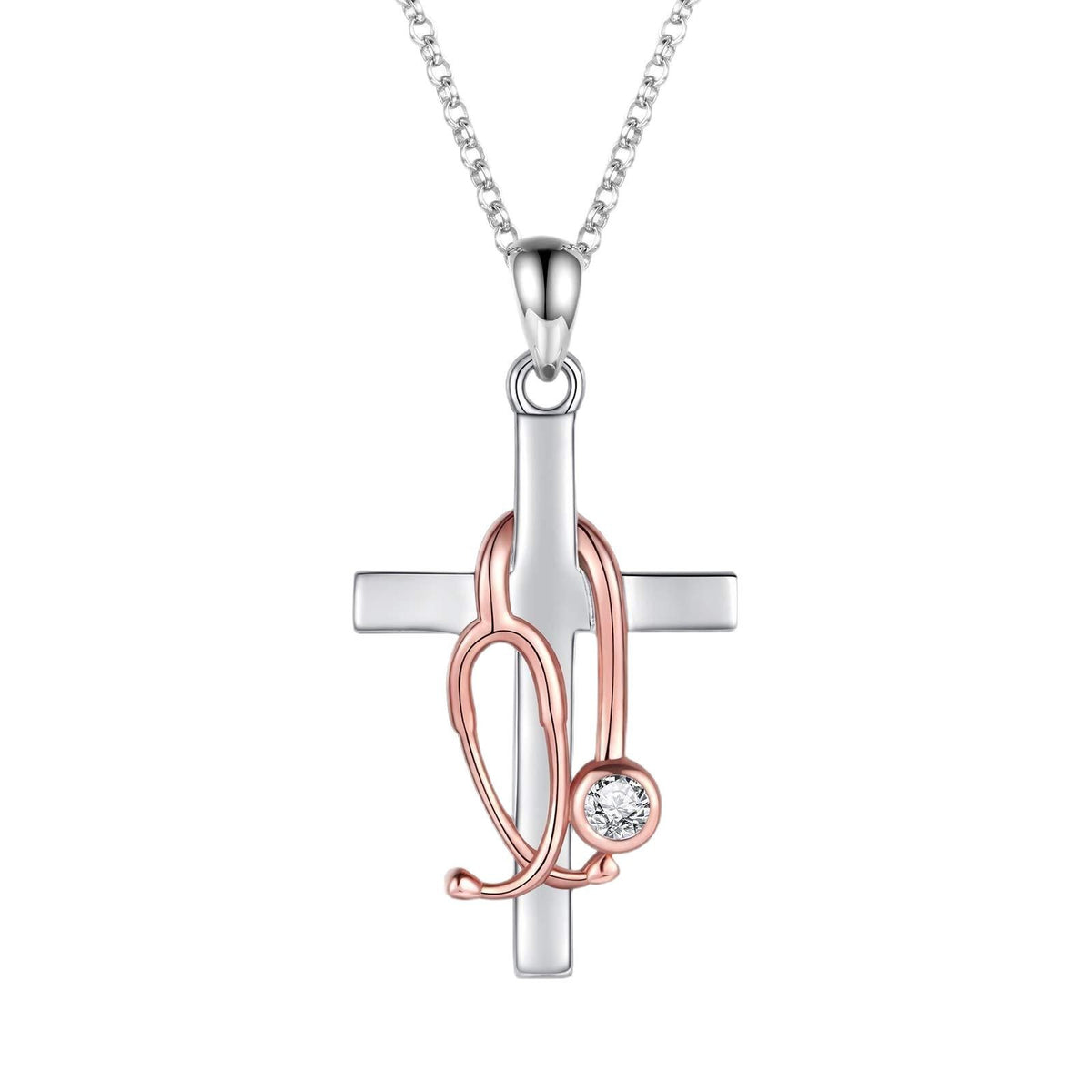 Titanium Steel Stethoscope Pendant Necklace Minimalist Medical Themed Jewelry for Nurse Doctor teemdrop