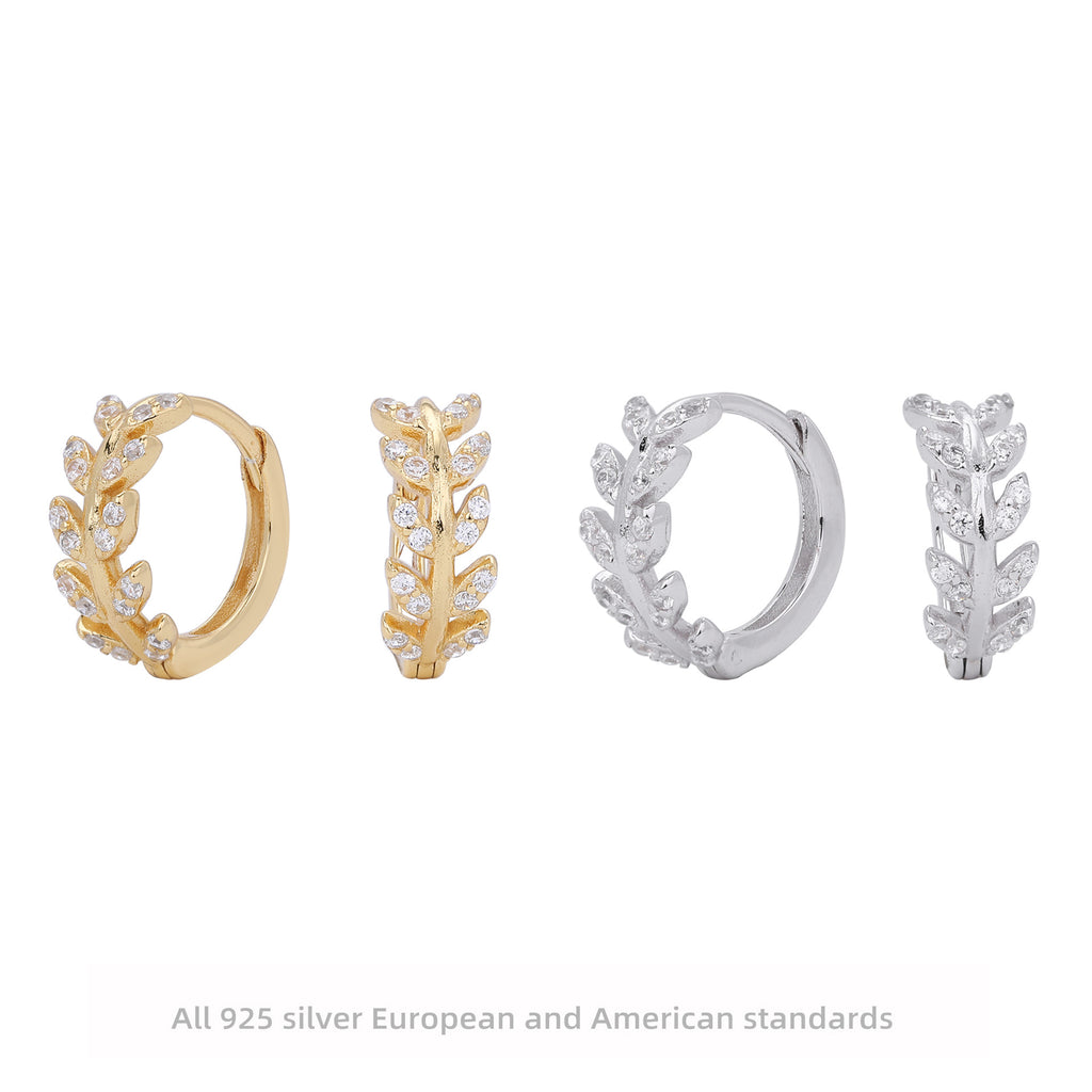 S925 Sterling Silver Wheat Ear Design Zircon Earrings
