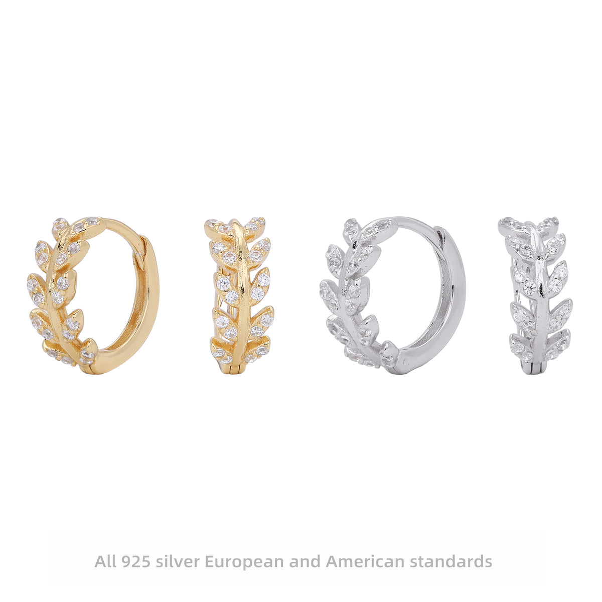 S925 Sterling Silver Wheat Ear Design Zircon Earrings