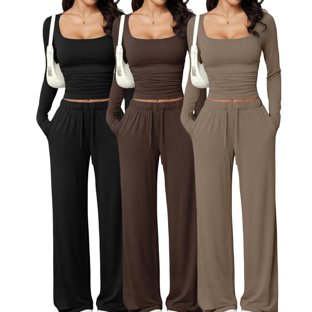 Women's Square Neck Long Sleeve Tracksuit Set