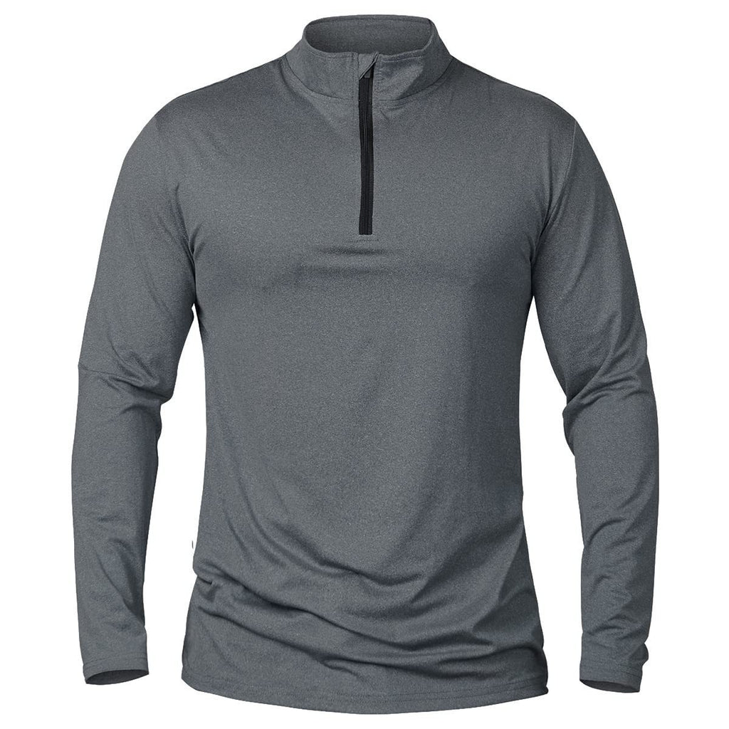 Men's Half-Zip Pullover Long Sleeve Solid Color Stand Collar Athletic Top teemdrop